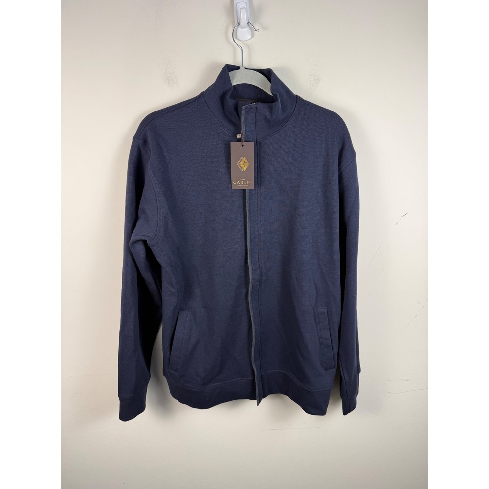 *NWT* Garnet Los Angeles Knitted Mens Navy Blue Full Zip Mock Neck‎ Jacket L